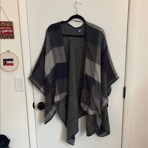 Plaid Poncho with Fringe